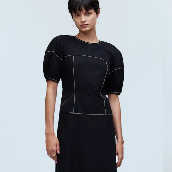 Madewell Black Midi Dress with Puff Sleeves - Picture 2 of 5